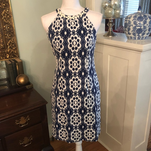 Nine West Dresses & Skirts - Nine West Blue & White Lace Halter Sheath Dress